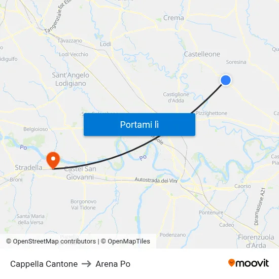 Cappella Cantone to Arena Po map