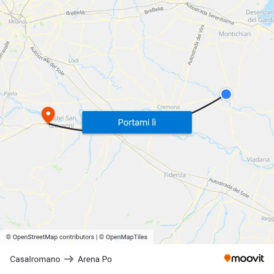 Casalromano to Arena Po map