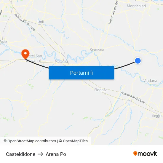 Casteldidone to Arena Po map
