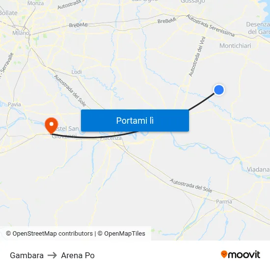 Gambara to Arena Po map