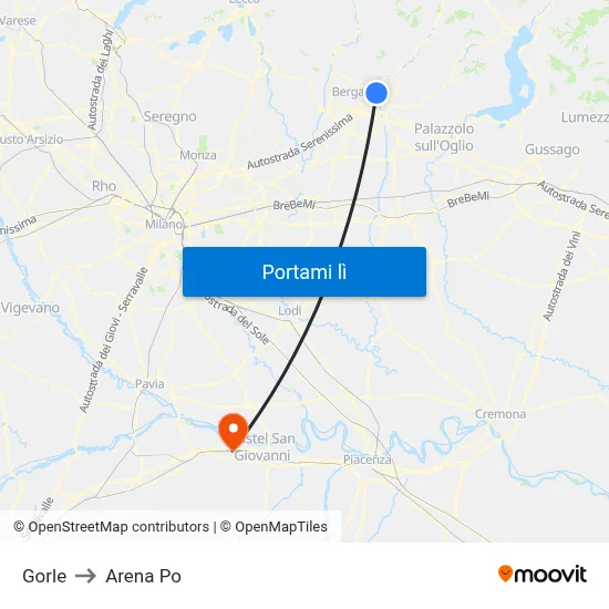 Gorle to Arena Po map