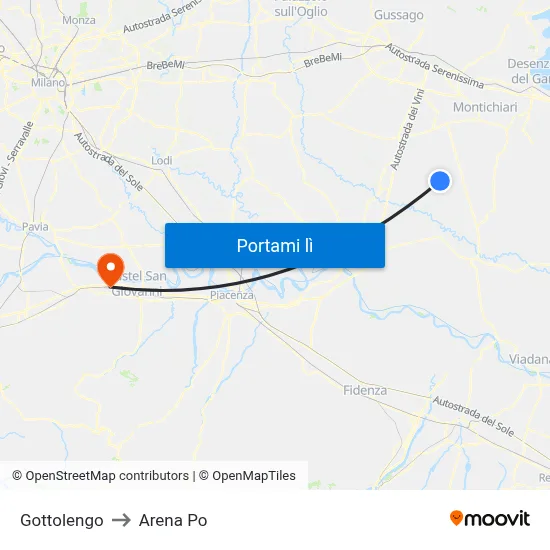 Gottolengo to Arena Po map