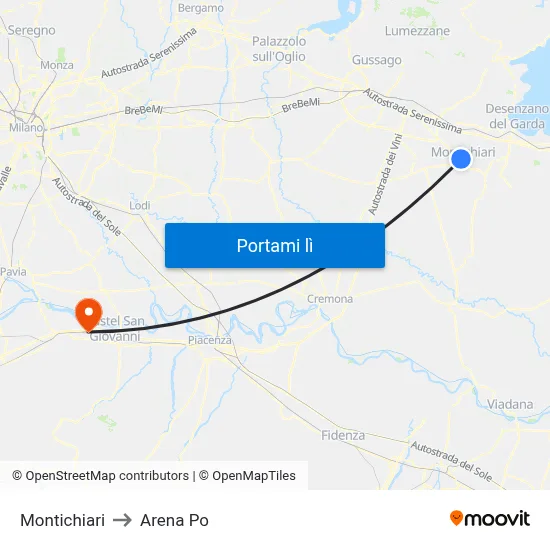 Montichiari to Arena Po map