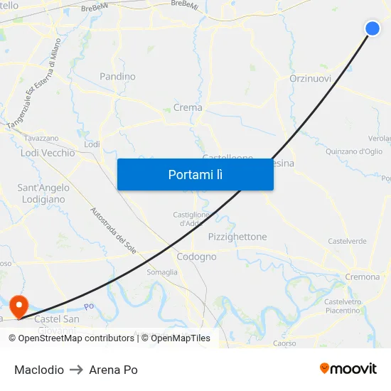 Maclodio to Arena Po map