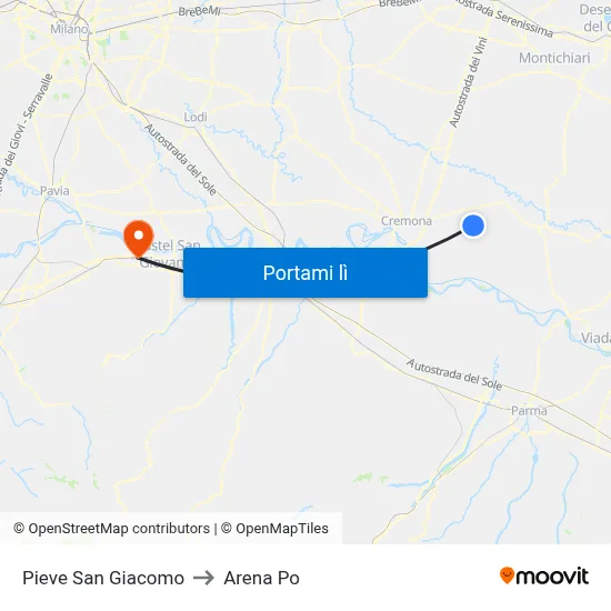 Pieve San Giacomo to Arena Po map