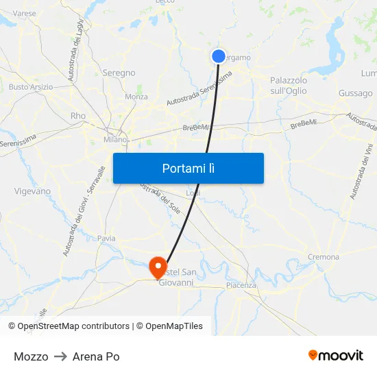 Mozzo to Arena Po map