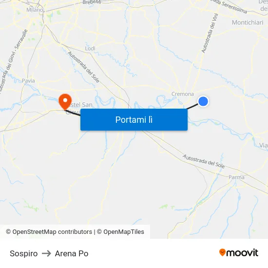 Sospiro to Arena Po map