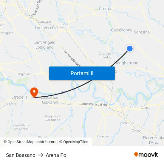 San Bassano to Arena Po map