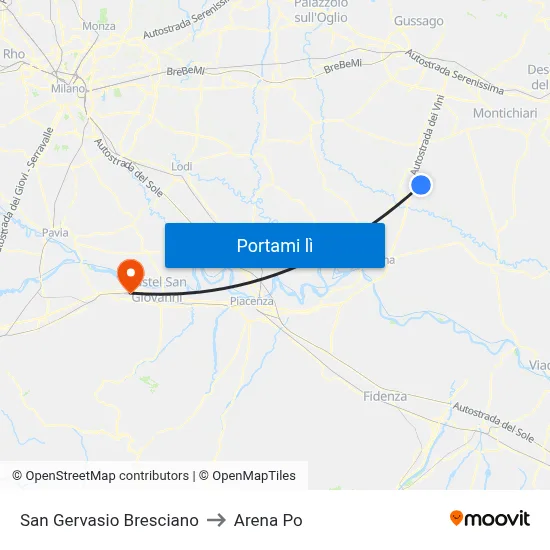 San Gervasio Bresciano to Arena Po map