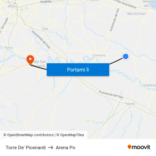 Torre De' Picenardi to Arena Po map