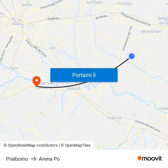 Pralboino to Arena Po map