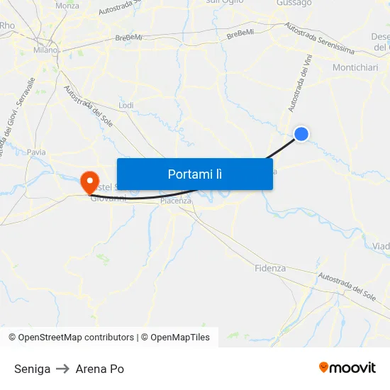 Seniga to Arena Po map