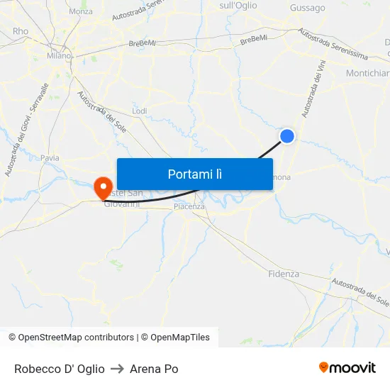 Robecco D' Oglio to Arena Po map