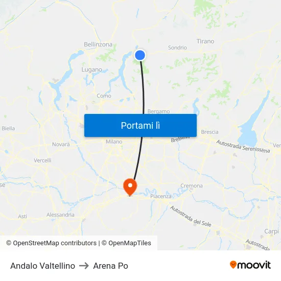 Andalo Valtellino to Arena Po map