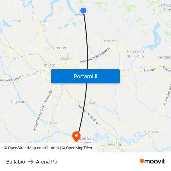 Ballabio to Arena Po map