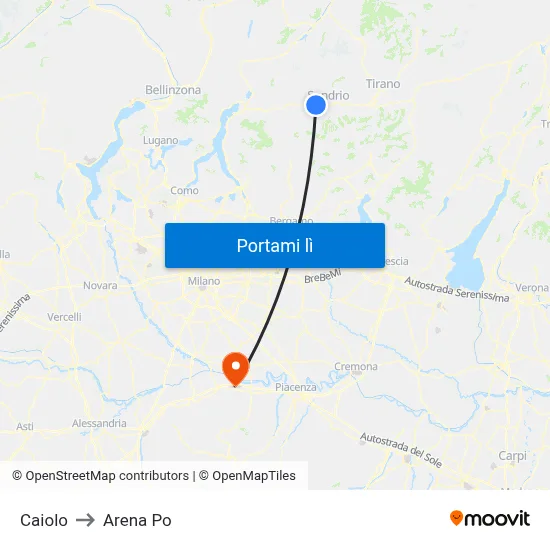 Caiolo to Arena Po map