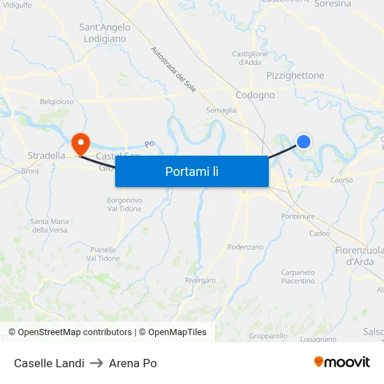 Caselle Landi to Arena Po map