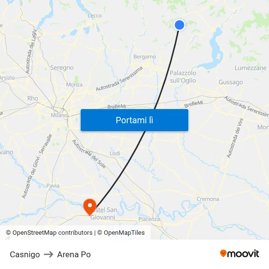 Casnigo to Arena Po map