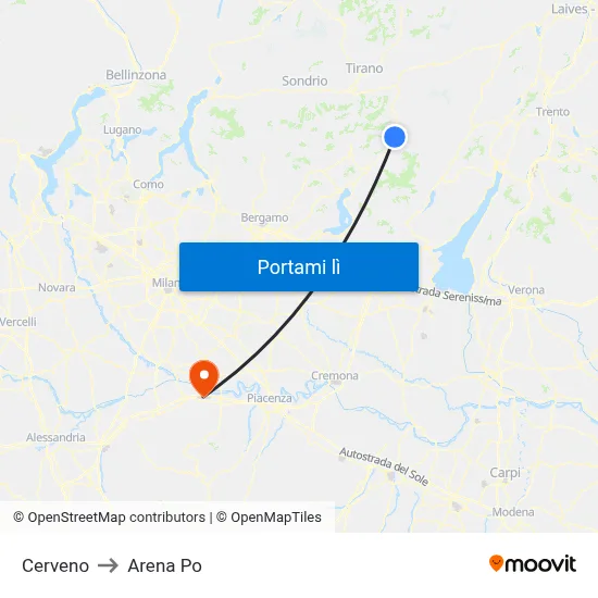 Cerveno to Arena Po map