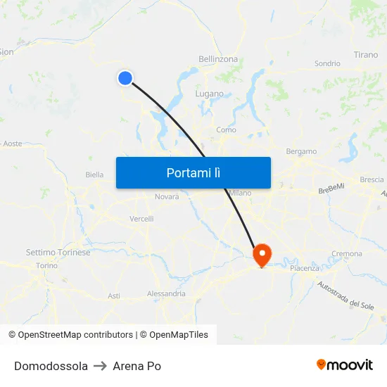 Domodossola to Arena Po map