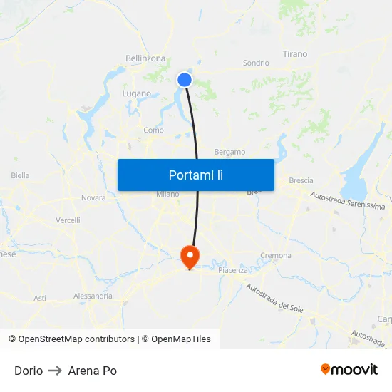 Dorio to Arena Po map