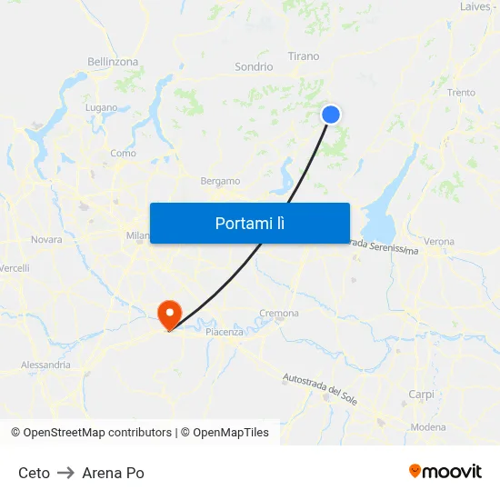 Ceto to Arena Po map