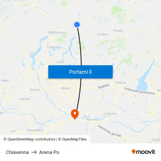 Chiavenna to Arena Po map