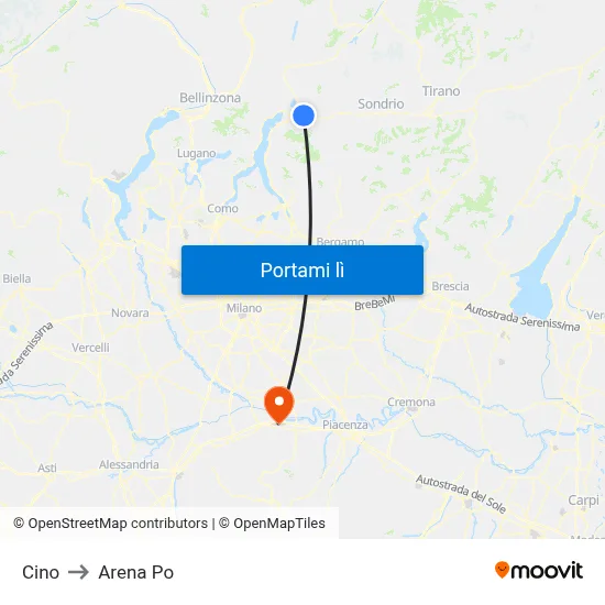 Cino to Arena Po map