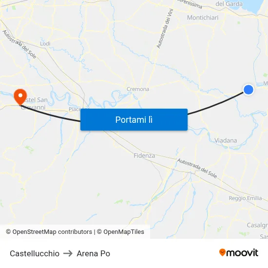 Castellucchio to Arena Po map