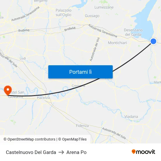 Castelnuovo Del Garda to Arena Po map