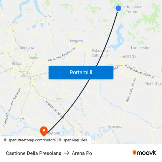 Castione Della Presolana to Arena Po map