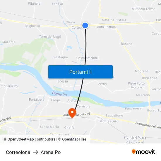 Corteolona to Arena Po map