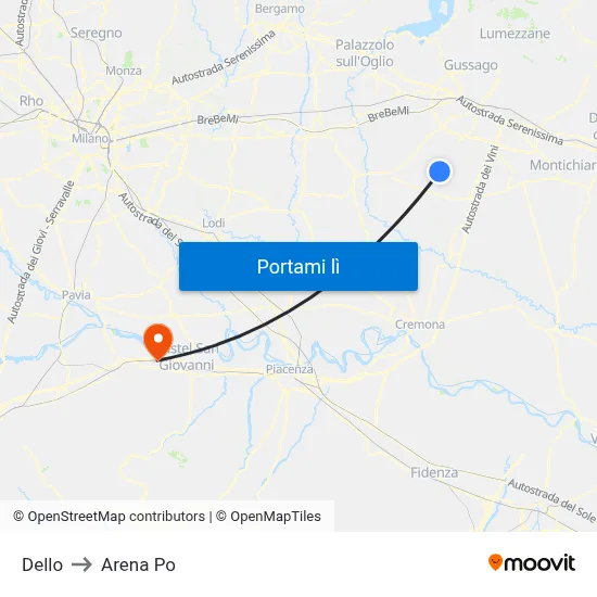 Dello to Arena Po map