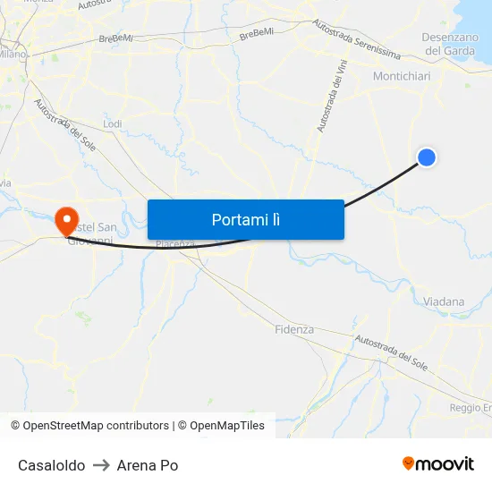 Casaloldo to Arena Po map