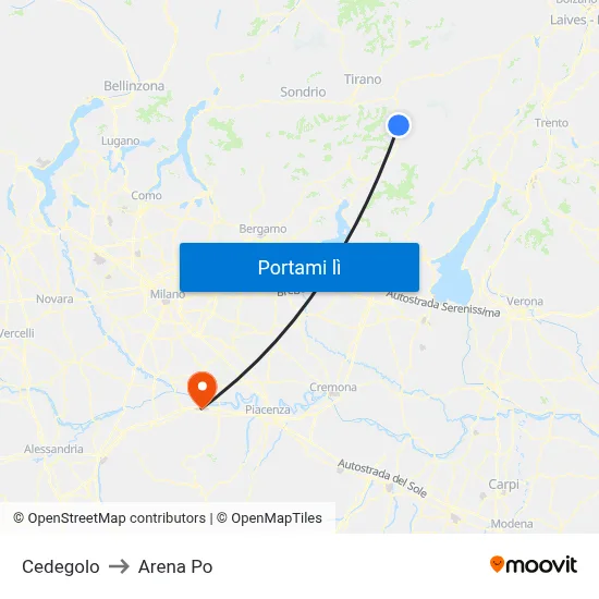 Cedegolo to Arena Po map
