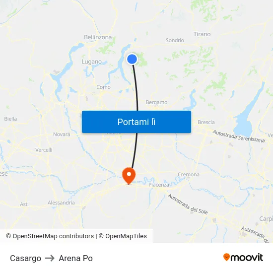 Casargo to Arena Po map