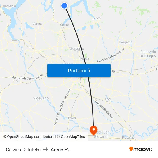 Cerano D' Intelvi to Arena Po map