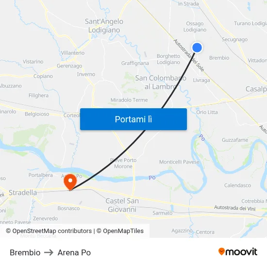 Brembio to Arena Po map