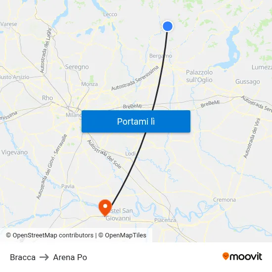 Bracca to Arena Po map