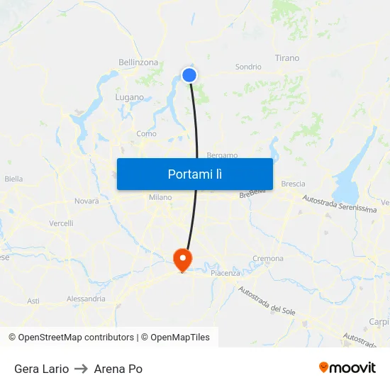 Gera Lario to Arena Po map