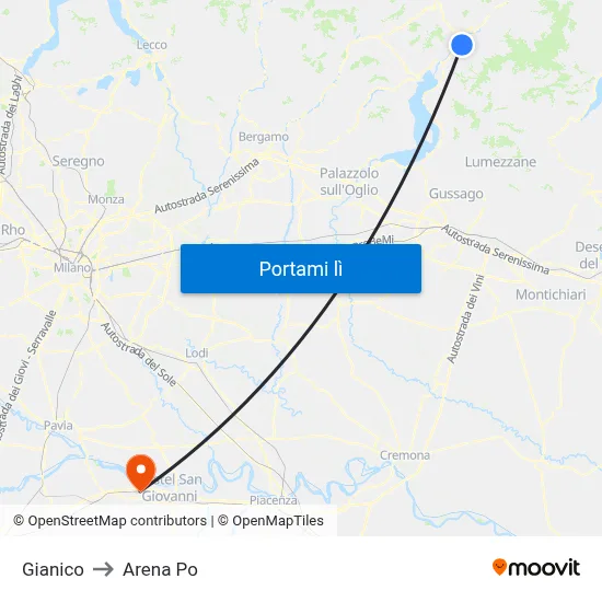 Gianico to Arena Po map