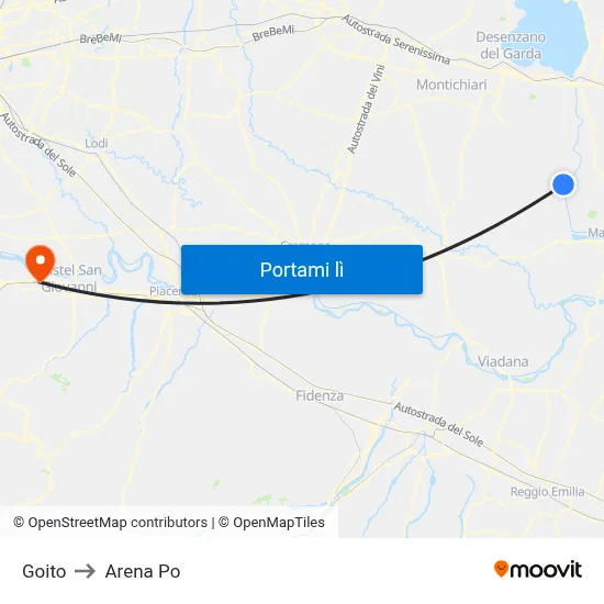 Goito to Arena Po map