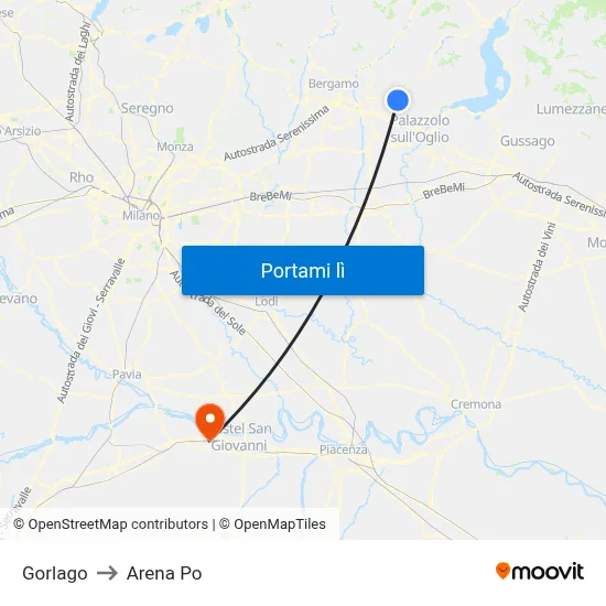 Gorlago to Arena Po map