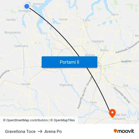 Gravellona Toce to Arena Po map