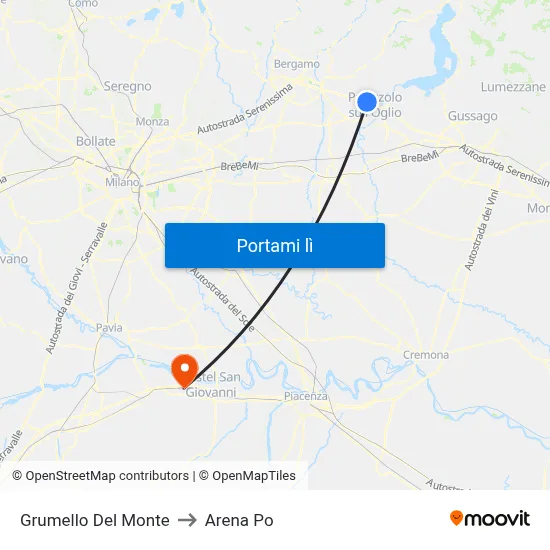 Grumello Del Monte to Arena Po map