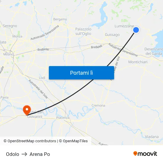 Odolo to Arena Po map