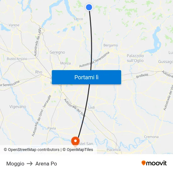 Moggio to Arena Po map