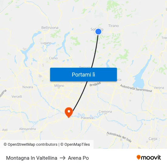 Montagna In Valtellina to Arena Po map