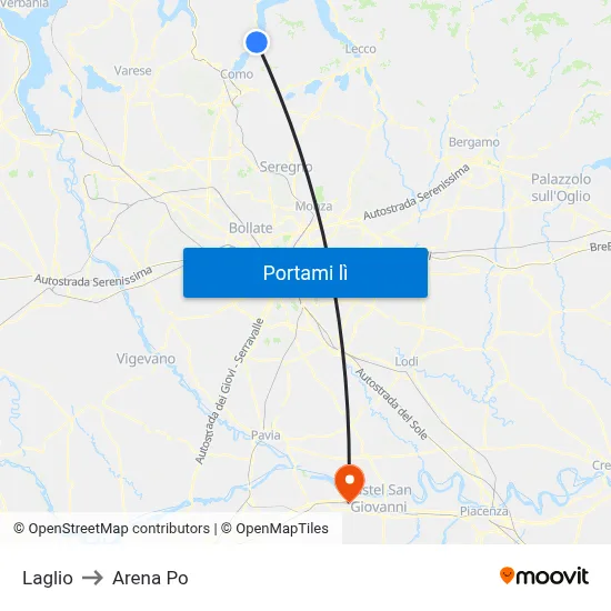 Laglio to Arena Po map