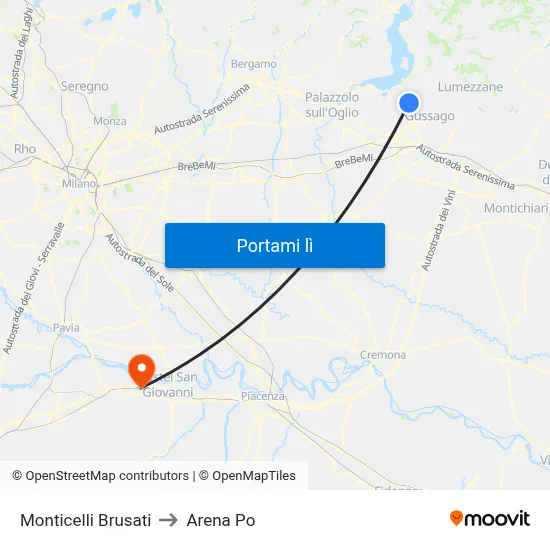 Monticelli Brusati to Arena Po map